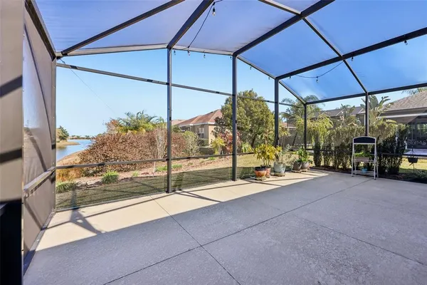 a view of a yard and ocean view