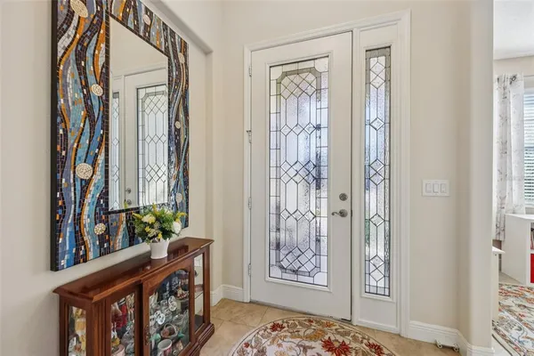 a view of a park with large trees