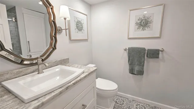 a bathroom with a toilet a sink and mirror