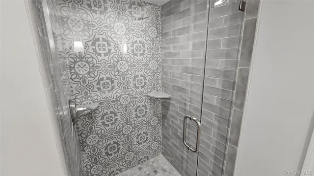 a bathroom with a shower curtain