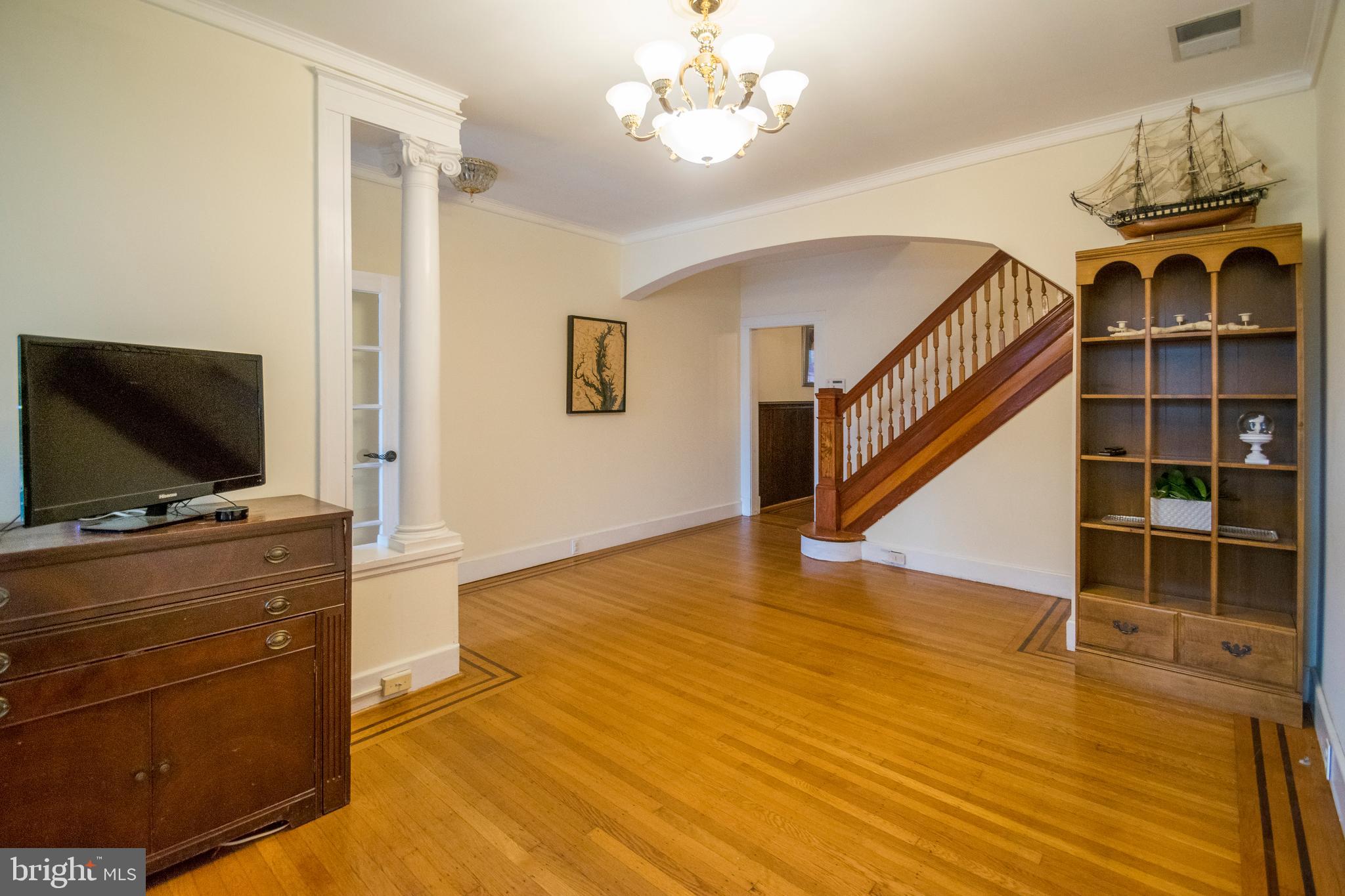 Living area, stairs to second level