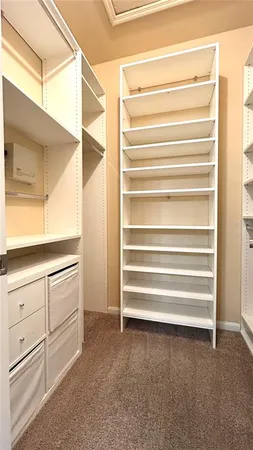 a view of walk in closet with empty racks