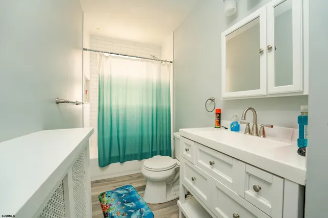 a bathroom with a sink a toilet and a shower