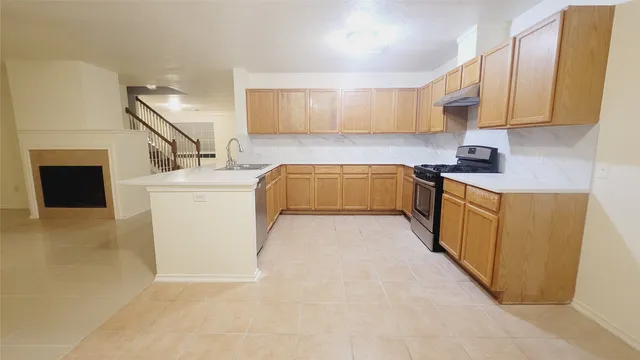 a kitchen with a stove a sink and a refrigerator