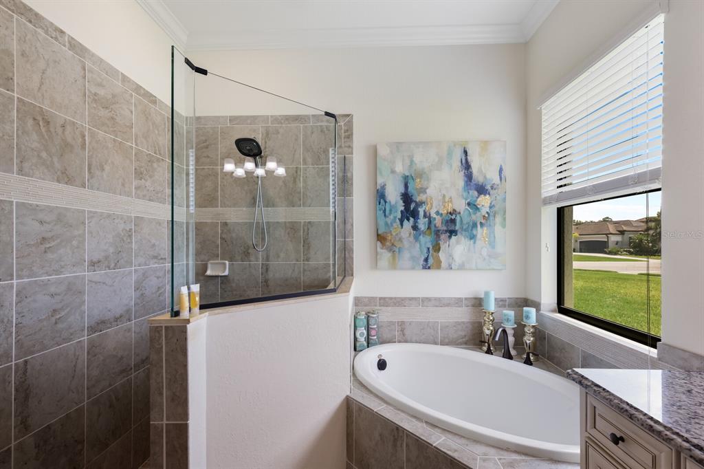 6036 Cessna Run Bradenton, FL 34211 - Photo 23 of 75 a bathroom with a tub a sink and glass door shower