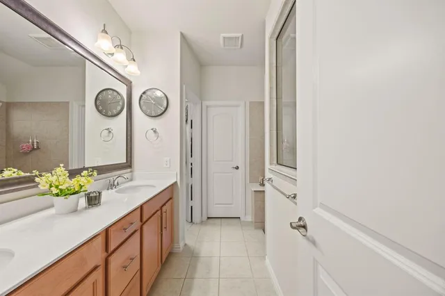 a bathroom with a sink and a large mirror