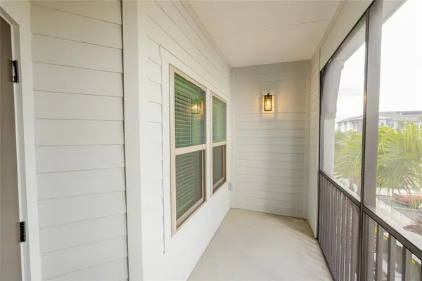 a view of a balcony from an entryway
