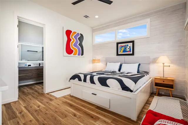 a bedroom with furniture and a