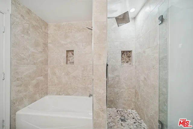 a bathroom with a bathtub