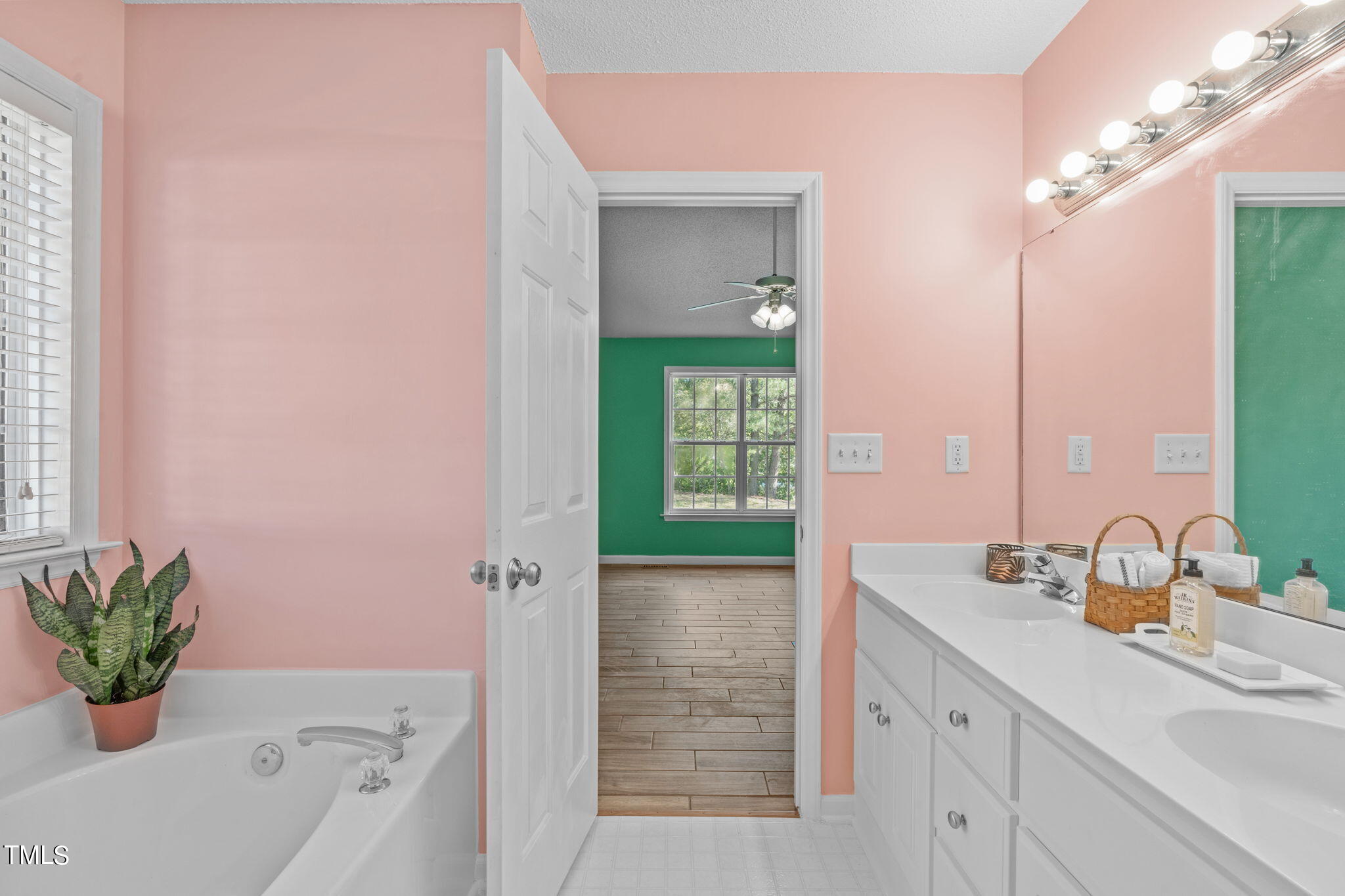 128 Edmondson Drive Willow Spring, NC 27592 - Photo 22 of 38 a bathroom with a sink a tub and a mirror