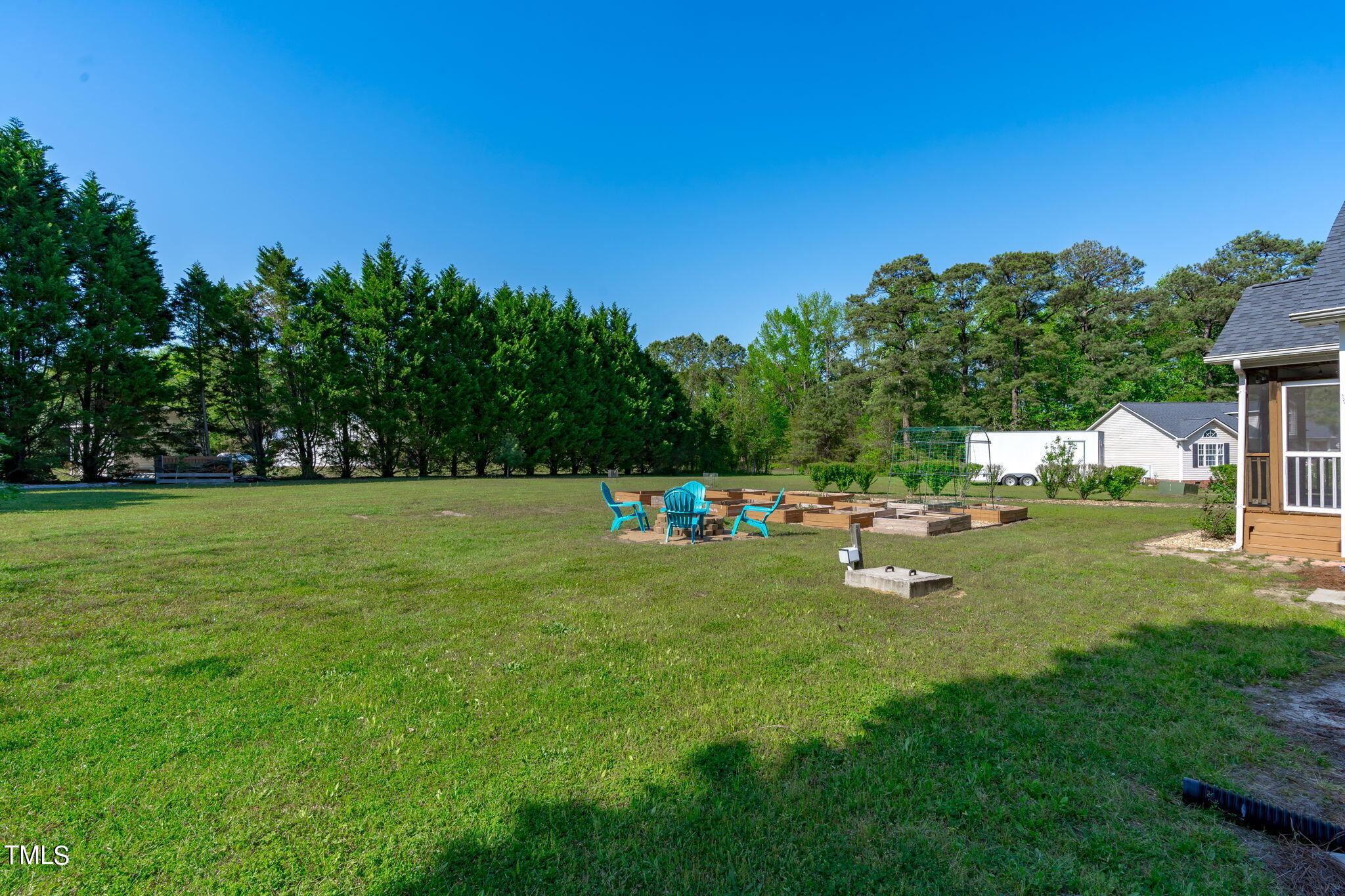 128 Edmondson Drive Willow Spring, NC 27592 - Photo 31 of 38 a backyard of a house with table and chairs