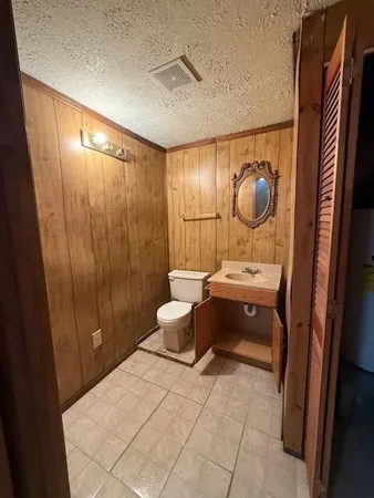 a bathroom with a toilet a sink and mirror
