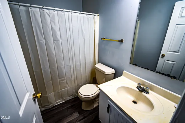 a bathroom with a sink a toilet and a mirror