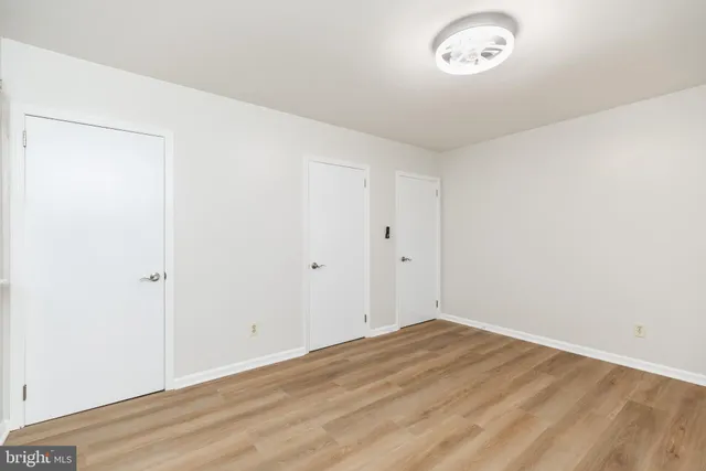 an empty room with a workbench