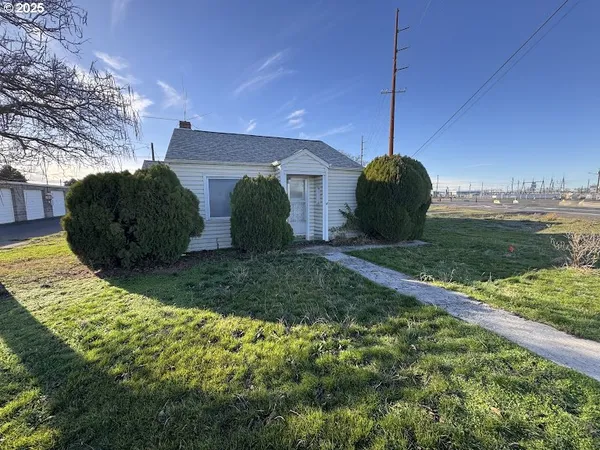 a view of a house with a yard and a large tree