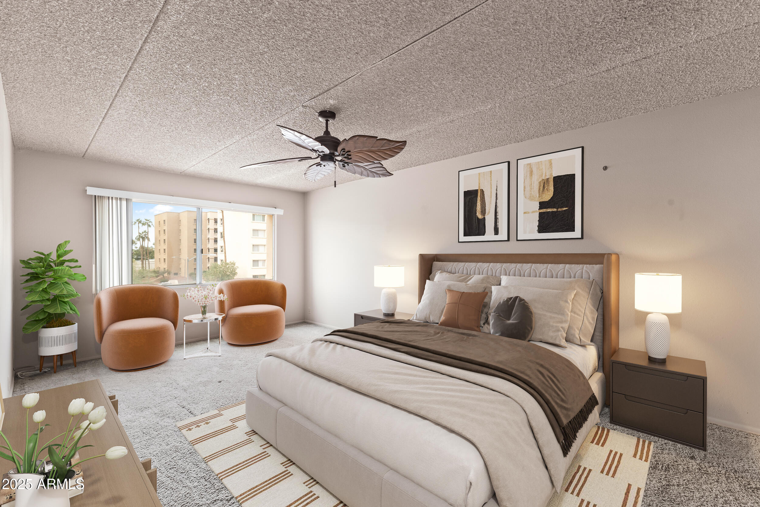 7920 East Camelback Road, Unit 303 Scottsdale, AZ 85251 - Photo 8 of 45 a bedroom with a bed and glass windows