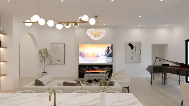 a living room with fireplace furniture and a flat screen tv