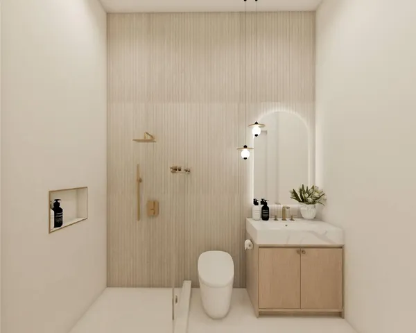 a bathroom with a toilet sink and shower
