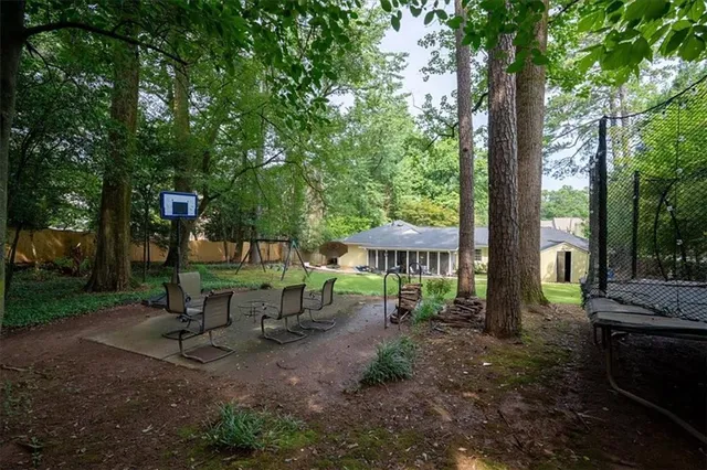 a view of a park with a tree