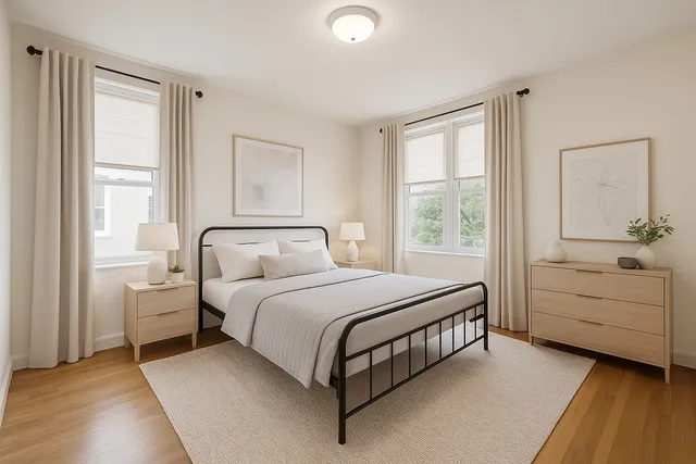 a bedroom with a bed and a dresser