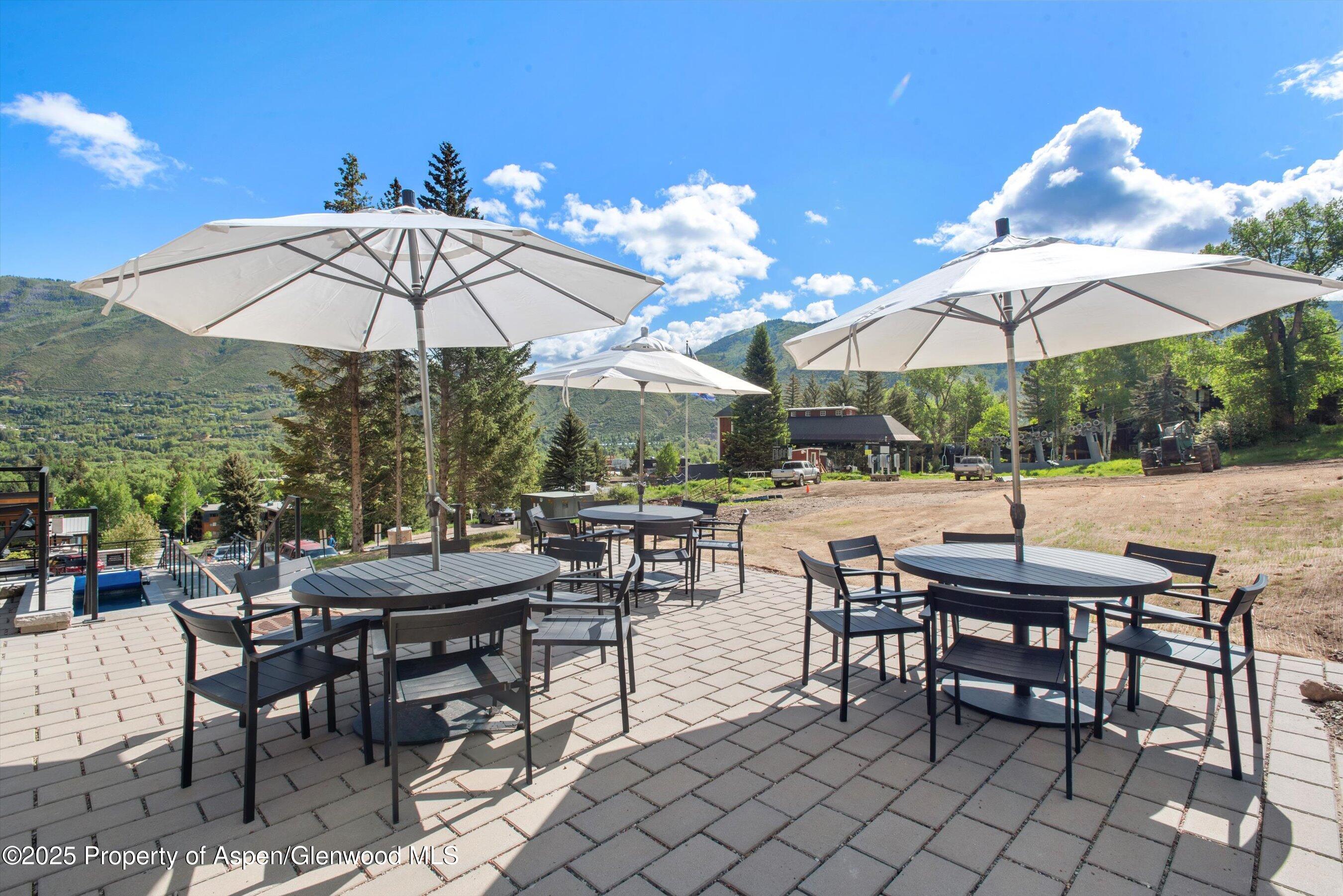 809 South Aspen Street, Unit 17 Aspen, CO 81611 - Photo 32 of 34 a view of patio with chairs and table under an umbrella