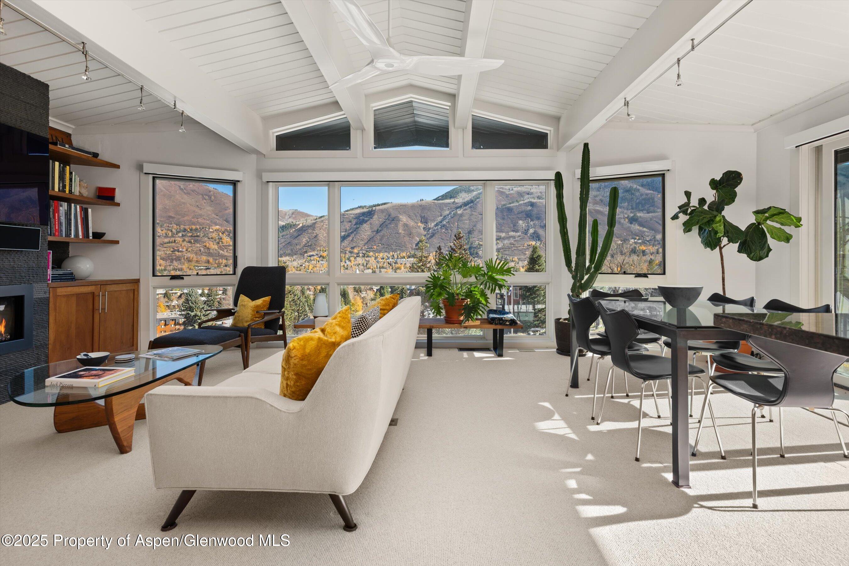 809 South Aspen Street, Unit 17 Aspen, CO 81611 - Photo 6 of 34 a living room with furniture a flat screen tv and a large window