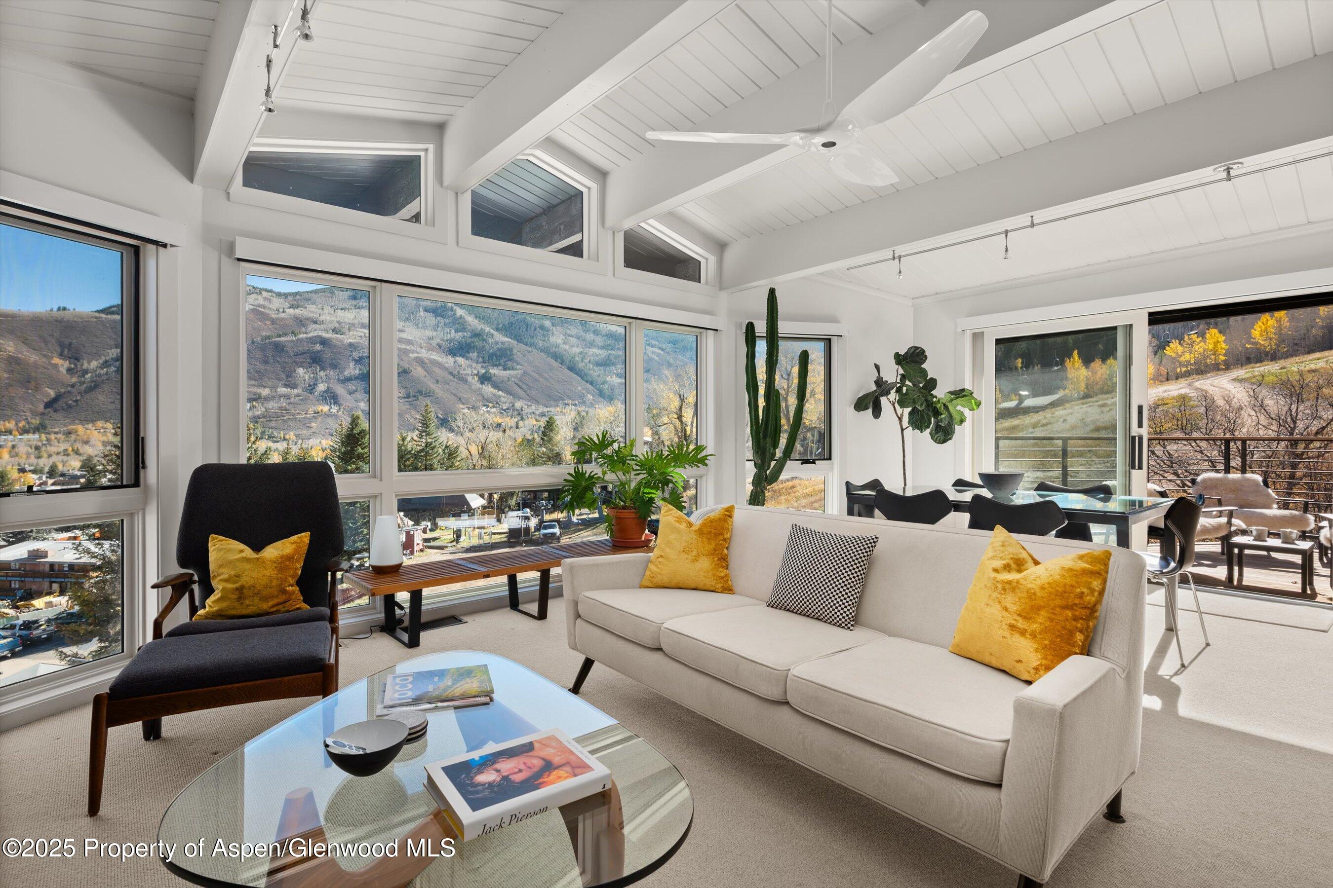 809 South Aspen Street, Unit 17 Aspen, CO 81611 - Photo 7 of 34 a living room with furniture and floor to ceiling windows