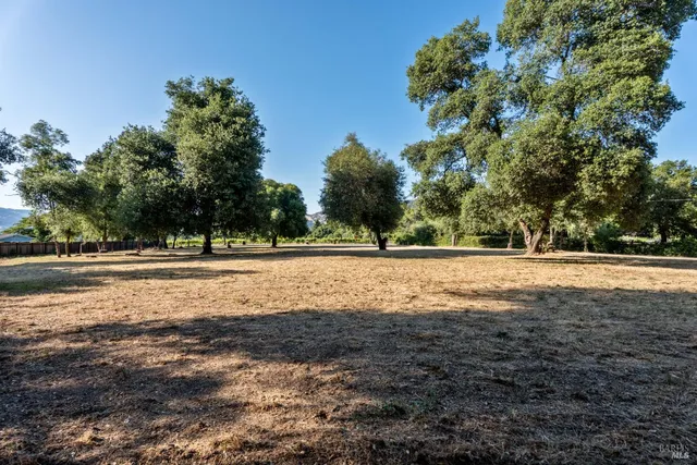 a view of a house with large trees