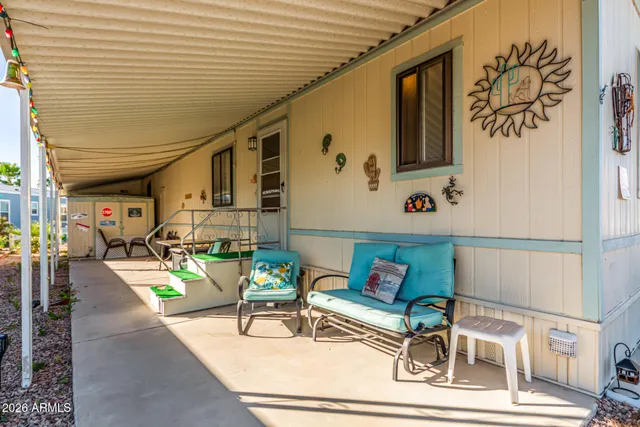a building outdoor space with patio furniture