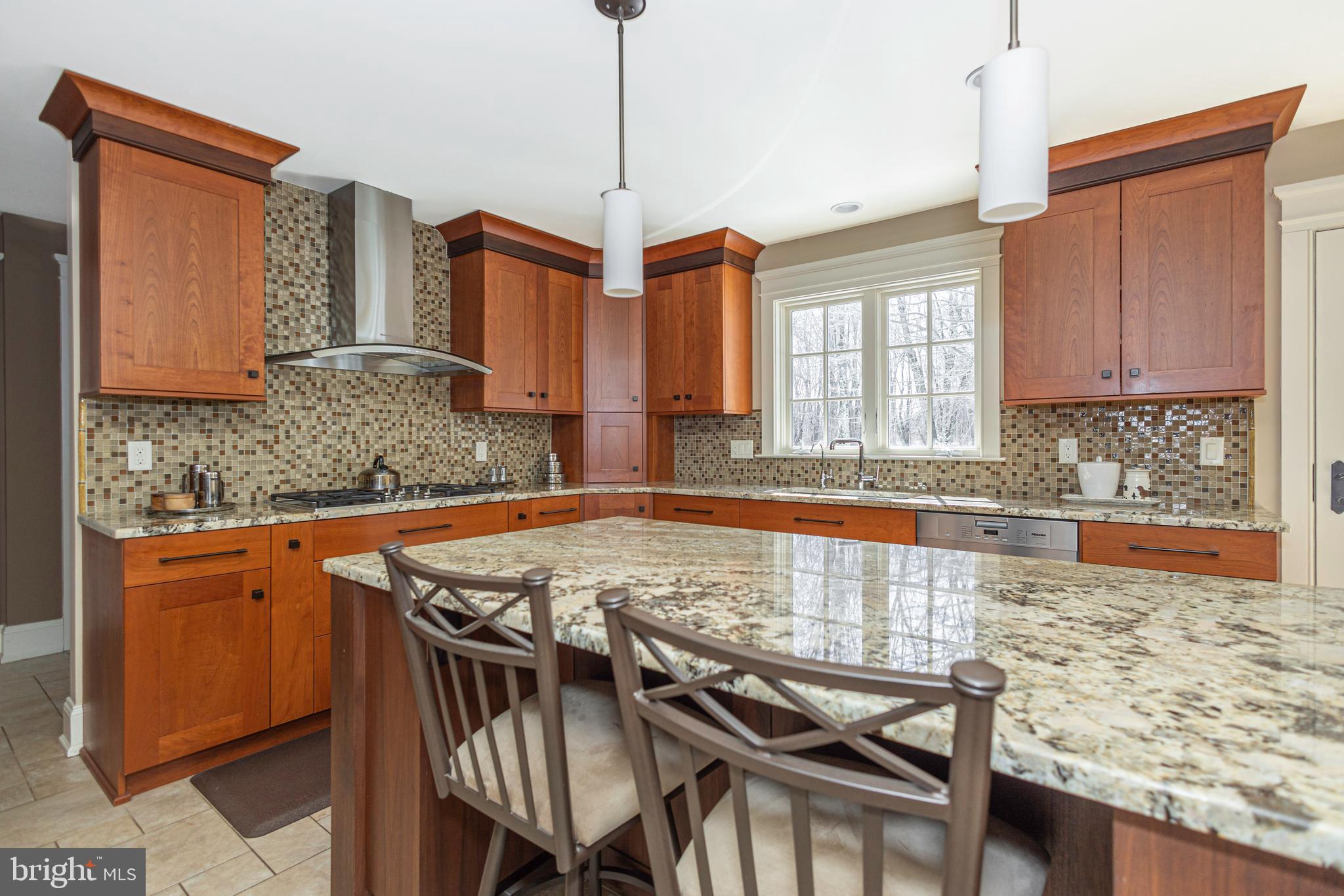 196 Aqueduct Road Washington Crossing, PA 18977 - Photo 31 of 57 a kitchen with granite countertop a stove a sink and a wooden cabinets