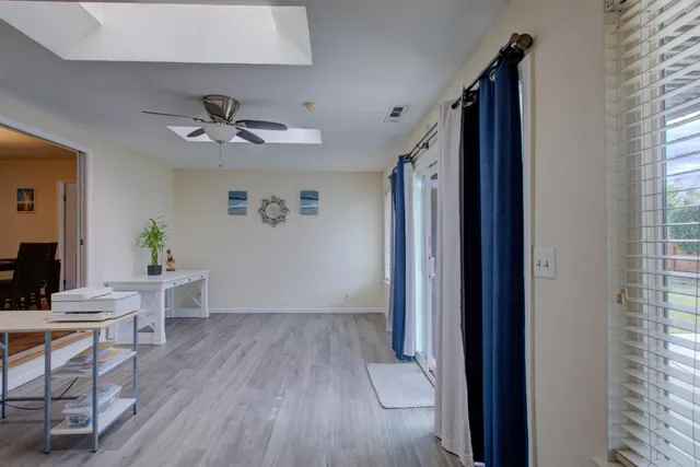 a workspace with wooden floor