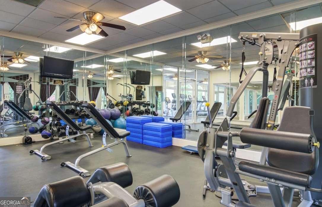 2383 Akers Mill Road Southeast, Unit L01 Atlanta, GA 30339 - Photo 20 of 30 a room with gym equipment and wooden floor