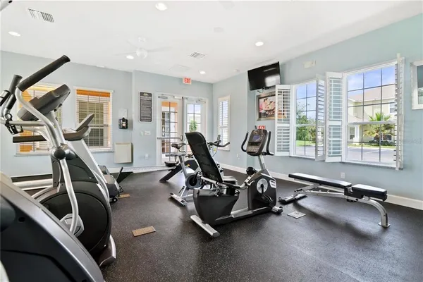 a view of a room with gym equipment