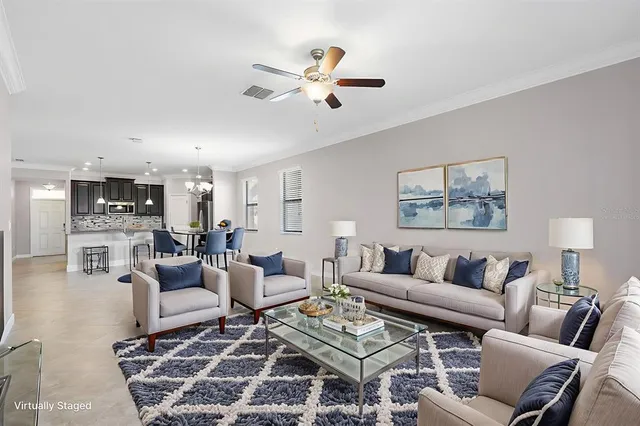 a living room with furniture and a rug