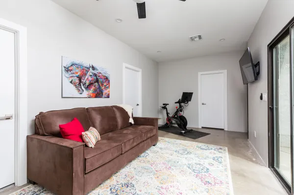 a view of a room with gym equipment