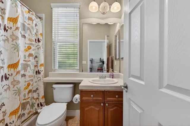 a bathroom with a sink a toilet and a mirror