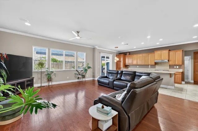 a living room with furniture potted plant and a flat screen tv