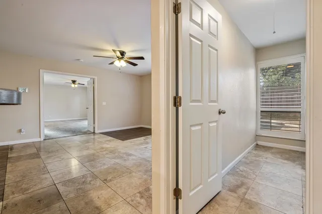 a view of a room with a window