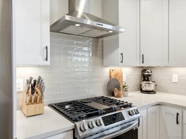 a stove top oven sitting inside of a kitchen