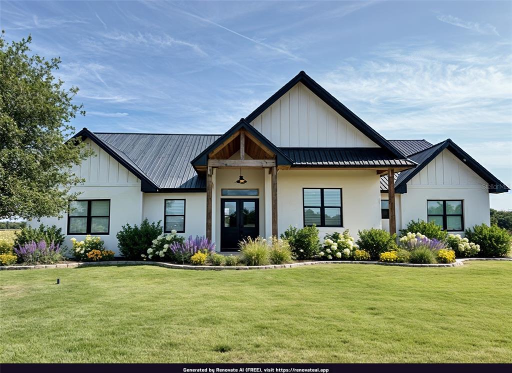 a front view house with garden and trees