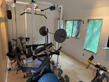 a view of a room with gym equipment