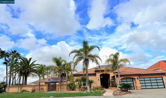 a front view of house with yard and green space