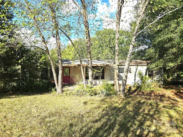 a view of a yard with large tree