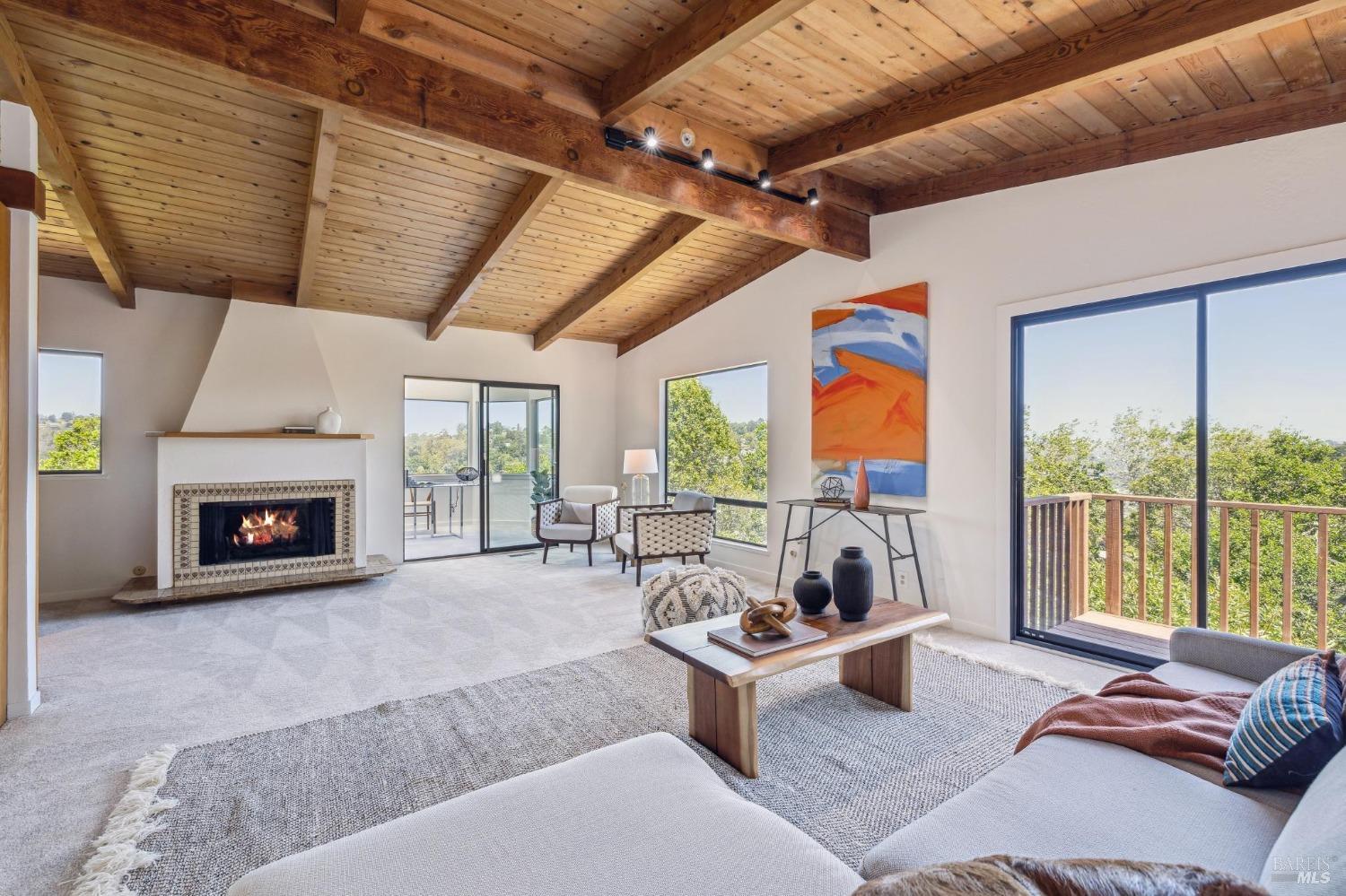 480 Live Oak Drive Mill Valley, CA 94941 - Photo 2 of 71 a living room with furniture large window and fireplace