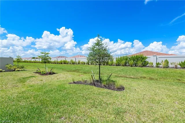 a view of a garden with a fountain