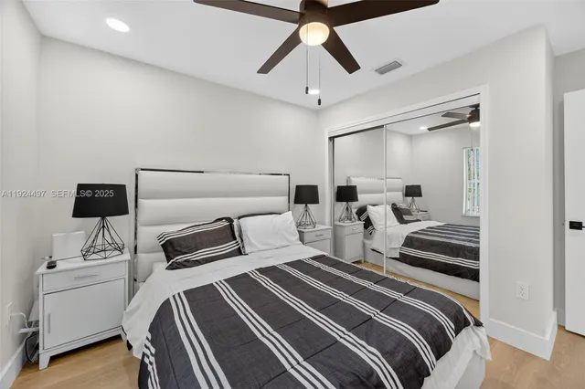 a bedroom with a bed and a television