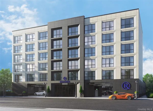 a front view of a building with street