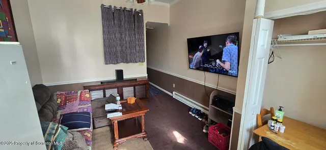 a room with window and closet