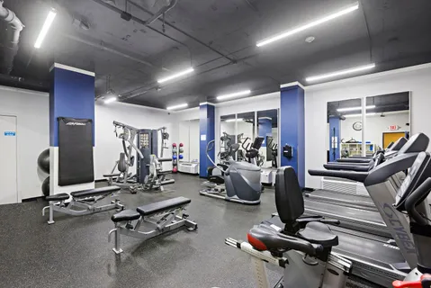 a view of a room with gym equipment