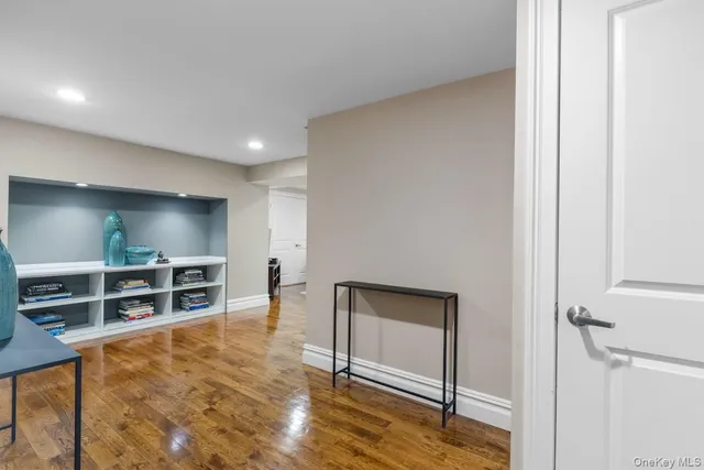 a view of a garden with a fountain